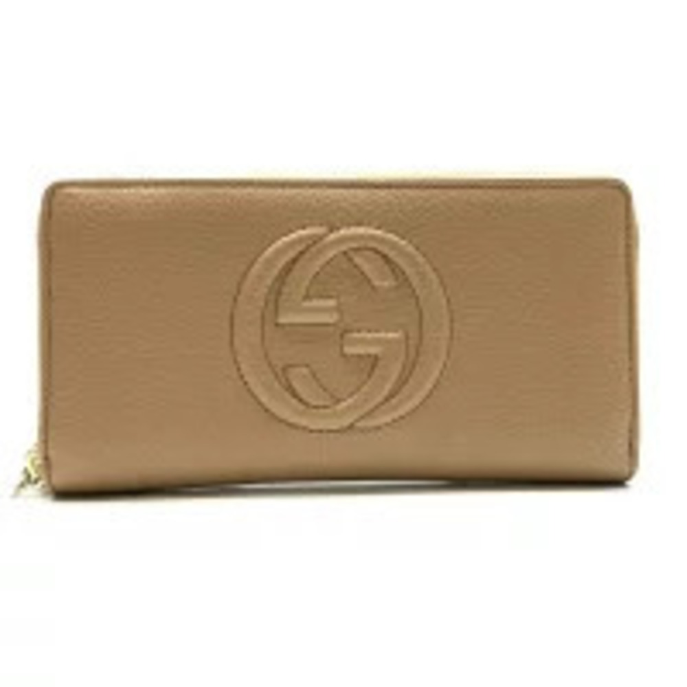 GUCCI Soho Fringe Tassel Zip Around Wallet Long Beige Round Zipper Leather
